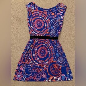 Lilly Pulitzer Laney Dress - Cap Sleeves Elastic Waist Blue Pink Floral - Size M